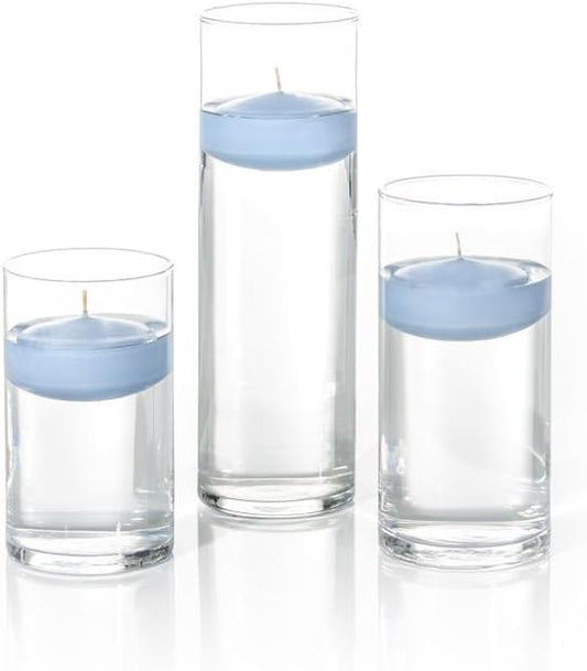 yummi Set of 18 Floating Candles and Cylinder Vases - Periwinkle Blue