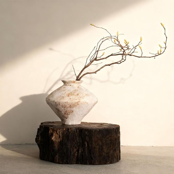Wabi Sabi Rusty Vintage Vase, 11.4" Tall Wabi Sabi Decor Rustic Farmhouse Pottery Vase for Centerpiece, Textured Pottery Flower Vases for Home Decorative, Table, Living Room (Rusty White, Large)