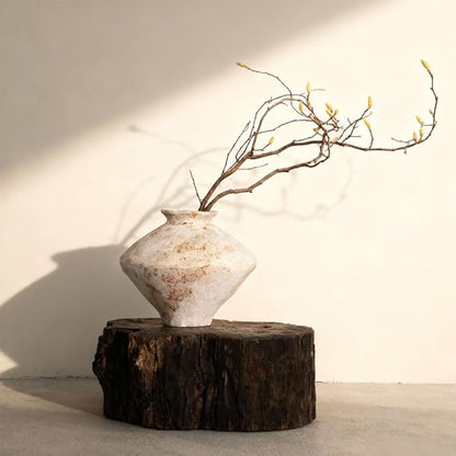 Wabi Sabi Rusty Vintage Vase, 11.4" Tall Wabi Sabi Decor Rustic Farmhouse Pottery Vase for Centerpiece, Textured Pottery Flower Vases for Home Decorative, Table, Living Room (Rusty White, Large)