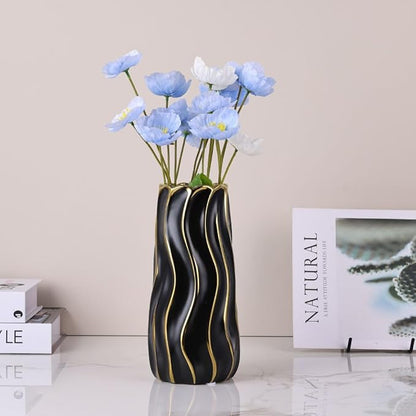 11.5" Black Ceramic Vase - Minimalist Black and Gold Flower Vase, Large Pampas Grass Vase, Boho Decorative Centerpiece Vase for Home Decor, Wedding, Housewarming, Table, Shelf, Mantel, and Entryway
