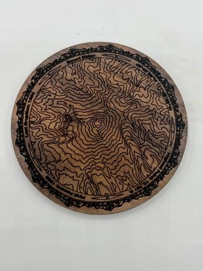 Pacific Northwest Mountains Wooden Coasters | Set of 5 | Topography Coasters Active (Walnut)
