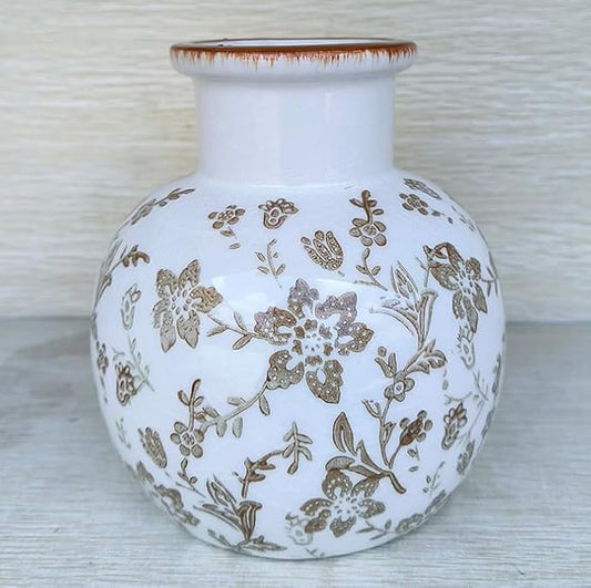 SIDUCAL Ceramic Vintage Vase, 5.91 Inch Retro Ice Cracked Chinoiserie Floral Vase, Rustic Farmhouse Vases for Home Decor, Bookshelf, Garden, Chinoiserie Decor, Tuscan Decor, Brown Floral Pattern