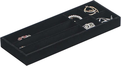 2Pcs Desk Drawer Storage Tray, Nightstand Organizer Tray, Necklace Bracelet Ring Earring Jewelry Display Tray, Grid Table Organizer Holder Tray for Sunglass, Phone, Watch, Perfume (7 grid)/Black