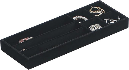 2Pcs Desk Drawer Storage Tray, Nightstand Organizer Tray, Necklace Bracelet Ring Earring Jewelry Display Tray, Grid Table Organizer Holder Tray for Sunglass, Phone, Watch, Perfume (7 grid)/Black