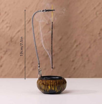 Incense Burner with Calabash Incense Stick Holder - Porcelain Charcoal Censer for Use with Resin Granular Powder Cone or Coil Incense (Kiln-Colored Yellow)
