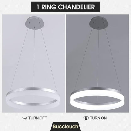 Buccleuch Dimmable 3-Ring LED Chandelier, Height Adjustable Modern Silver Pendant Light, ETL-Certified Flush Mount Acrylic Ceiling Light for Dining Room Living Room Bedroom Foyer, 3000K-6500K