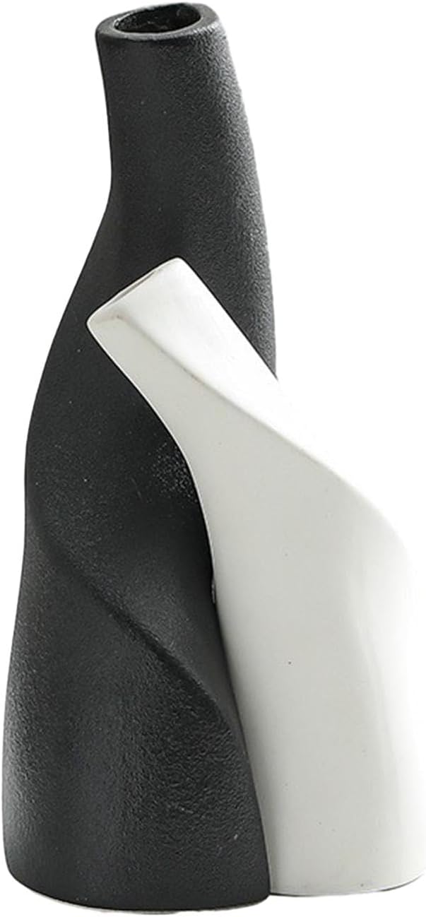 Irregular Circular Cross Ceramic Vase Set,Modern Minimalist Abstract Art Flower Vase for Home Decor,Decorative Small Bud Vase for Home Office Shelf Decor(Black White)