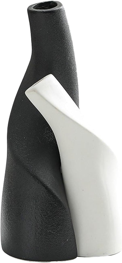 Irregular Circular Cross Ceramic Vase Set,Modern Minimalist Abstract Art Flower Vase for Home Decor,Decorative Small Bud Vase for Home Office Shelf Decor(Black White)