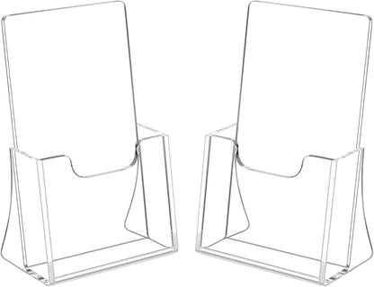 HIIMIEI 2 Pack 4 inch Wide Acrylic Brochure Holders for Pamphlets, Cards, Brochures, Magazines, Literature, Pamphlets Display Stand for Countertop
