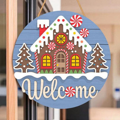 Christmas Welcome Sign, Gingerbread Door Hanger Laser Cut Template, Festive Holiday Layered Design, Wooden Porch Decoration Digital File For Cutting And Seasonal Doorsign_281125_SR6_1