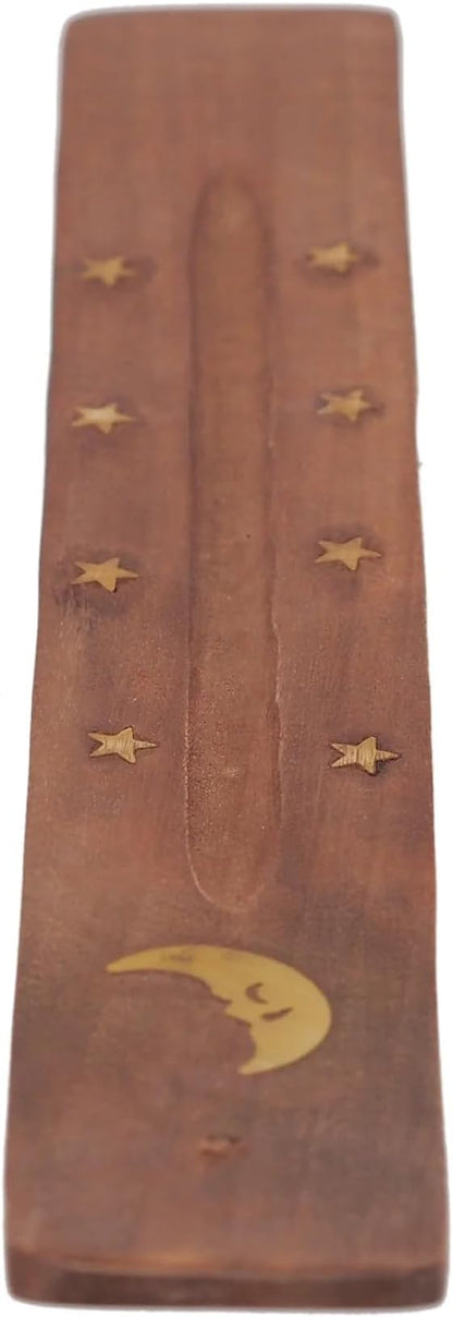Hosley Set of 6 Wood Incense Holder Moon 10" Long. Ideal Gift for Wedding, Aromatherapy, Zen, Spa, Reiki, Meditation