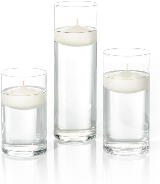 yummi Set of 18 Floating Candles and Cylinder Vases - Ivory