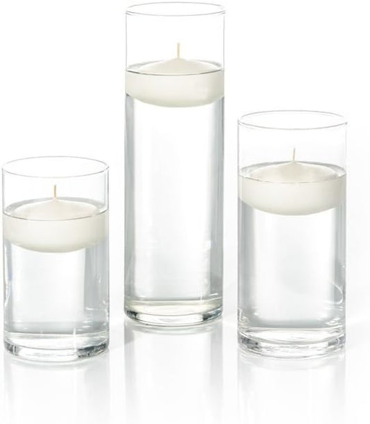 yummi Set of 18 Floating Candles and Cylinder Vases - Ivory