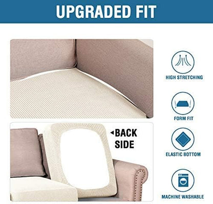 H.VERSAILTEX High Stretch Individual Seat Cushion Covers Sofa Slipcovers Couch Cushion Covers Sofa Covers Featuring Jacquard Textured Twill Fabric (2 Pack for 2 Cushion Loveseat, Natural, Medium)