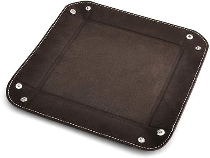 Oirlv Premium Leather Valet Tray for Men Jewelry Organizer, Desktop Storage,Key Wallets Cell Phones Catchall Tray Nightstand or Dresser Organizer Plate (Coffee)