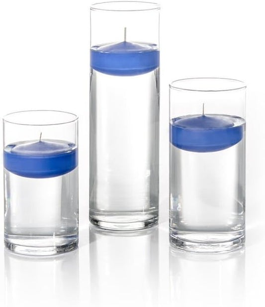 yummi Set of 18 Floating Candles and Cylinder Vases - Royal Blue