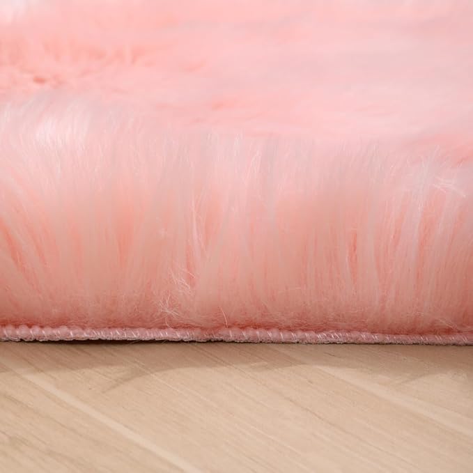 Faux Fur Small Rug 2 x 3 ft Pink Shaggy Sheepskin Machine Washable Fuzzy Area Rug Super Soft Fluffy Plush Carpet for Bedroom Living Room Floor Nursery Kids Room Bedside Rug