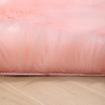 Faux Fur Small Rug 2 x 3 ft Pink Shaggy Sheepskin Machine Washable Fuzzy Area Rug Super Soft Fluffy Plush Carpet for Bedroom Living Room Floor Nursery Kids Room Bedside Rug