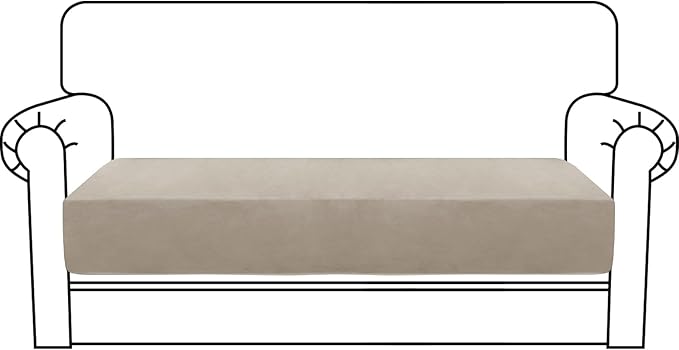 MAXIJIN Velvet Stretch Couch Cushion Covers Soft Loveseat Cushion Cover Replacement Sofa Seat Cushion Slipcovers RV Protector with Elastic Bottom (1 Piece Loveseat Cushion Cover, Khaki)