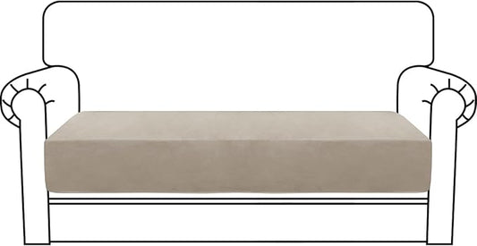 MAXIJIN Velvet Stretch Couch Cushion Covers Soft Loveseat Cushion Cover Replacement Sofa Seat Cushion Slipcovers RV Protector with Elastic Bottom (1 Piece Loveseat Cushion Cover, Khaki)