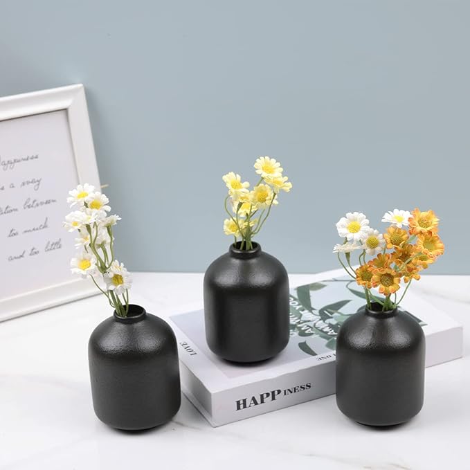 Ceramic Bud Vases Set of 6, Black Bud Vase Set for Flowers Pampas Grass, Mini Pottery Vase with Minimalist Modern Rustic Style for Table Centerpieces of Home, Office, Wedding