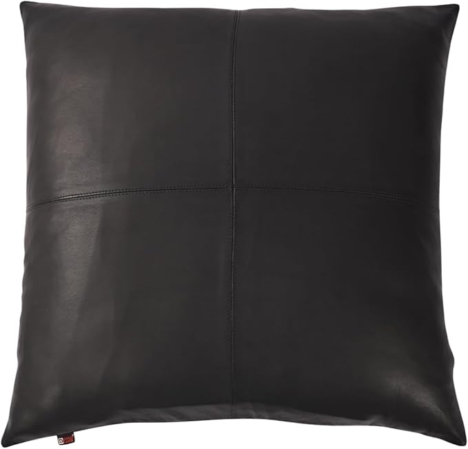 D DOLLY LAMB Lambskin Leather Pillow Cover - Sofa Cushion Case - Decorative Throw Covers for Living Room & Bedroom, 22x22 Inches - Black (02) Pack of 1