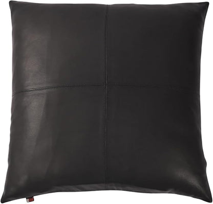 D DOLLY LAMB Lambskin Leather Pillow Cover - Sofa Cushion Case - Decorative Throw Covers for Living Room & Bedroom, 18x18 Inches - Black (02) Pack of 2