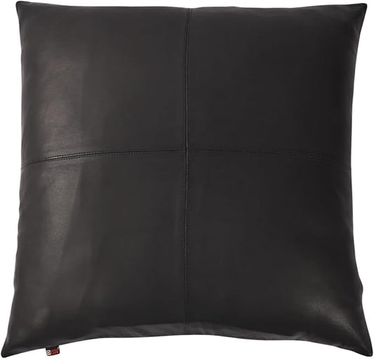 D DOLLY LAMB Lambskin Leather Pillow Cover - Sofa Cushion Case - Decorative Throw Covers for Living Room & Bedroom, 18x18 Inches - Black (02) Pack of 2
