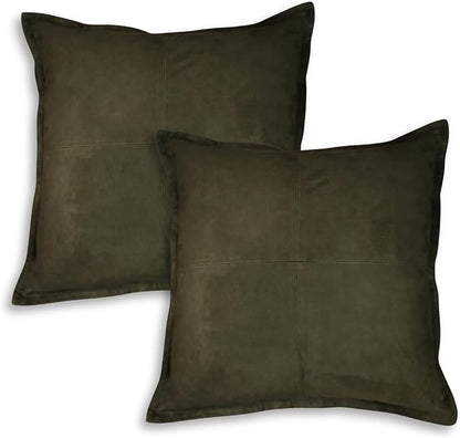 LL LEATHER LOVERS Genuine Suede Leather Pillow Cover, 18x18 Inch Case for Lumbar Throw Couch Pillows, Thick & Soft Cushion Covers for Sofa Bed Home Decor (Suede Deep Forest Green Box Pack of 2)