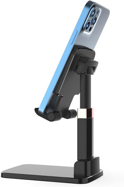 Desk Phone Stand, Heavy Duty Foldable Aluminum Mobile Holder with Rotating Base, Stable Anti-Slip Phone Stand Compatible with iPhone 17 16 15 14 13 Pro Max, Samsung Galaxy & All Smartphones