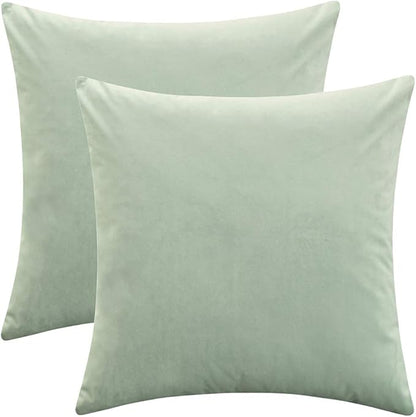 Set of 2 Comfortable Throw Pillow Covers for Bedding, Decorative Accent Cushion Sham Cases for Couch Sofa, Soft Solid Velvet with Zipper Hidden - 20"x20", Turquoise Green
