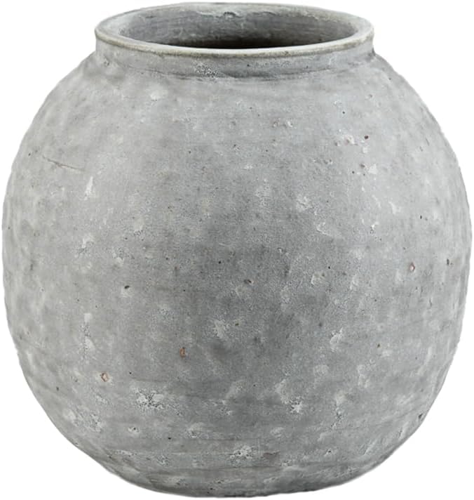 Serene Spaces Living Antique Ashen Orb Cement Vase, Grey Concrete Floral Vase, Home, Office Decor, Table Centerpiece for Vintage Wedding, Anniversary, Birthday, Holiday, 8.5" Diameter & 8.5" Tall