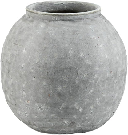 Serene Spaces Living Antique Ashen Orb Cement Vase, Grey Concrete Floral Vase, Home, Office Decor, Table Centerpiece for Vintage Wedding, Anniversary, Birthday, Holiday, 8.5" Diameter & 8.5" Tall