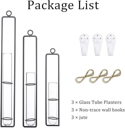 Sziqiqi Glass Propagation Station Test Tube Vases Clear Glass for Cuttings, Buds, Greenery Hydroponic Plant Propagation Home Balcony Bath Wall Decoration Floral Container Set of 3 Black