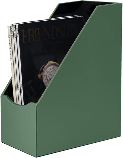 UnionBasic Magazine File Holder, Leatherette Desktop Document Organizer, Home Office Paper Holder File Storage Literature Sorter, Malachite Green
