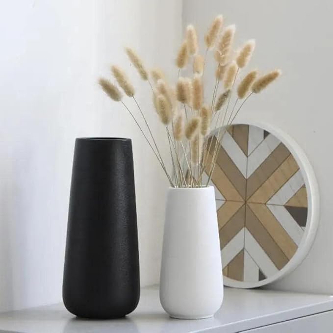 12 Inch Tall Premium Quality Ceramic Vase | Flower Vase for Home Decor | Farmhouse Decor, Desk Decor, Modern Decor, Aesthetic Room Decor, White Vase for Bohemian Decor, Pampas Vase, Black