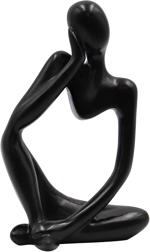 Creative Resin Thinker Minimal Abstract Art Sculpture Statue Figurines Home Office Bookshelf Desktop Decor (Black, Left, Small)