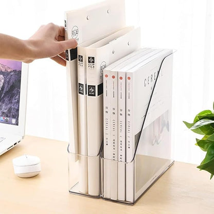 Magazine Holder, Clear Plastic Vertical File Magazine Organizer, Desktop File Magazine Book Storage Shelf for Office Desk(4PCS)