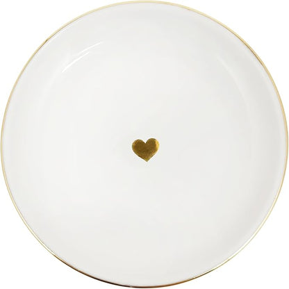 Sweet Water Decor Gold Heart Jewelry Dish Tray - Elegant Ceramic Ring Dish for Home Decor, Bridal Parties, Jewelry Storage, Rings, and Earrings Organizer