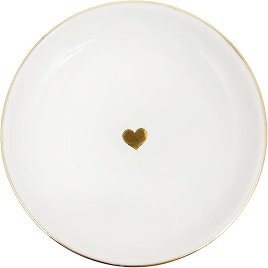 Sweet Water Decor Gold Heart Jewelry Dish Tray - Elegant Ceramic Ring Dish for Home Decor, Bridal Parties, Jewelry Storage, Rings, and Earrings Organizer