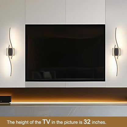 Modern Hardwired Wall Sconce Set of 2, LED Black Wall Light with Remote Control, RC Dimmable LED Wall Light Indoor, Wall Decor for Hallway Bedroom Living Room TV Wall, 27.5 in, Timer, Memory