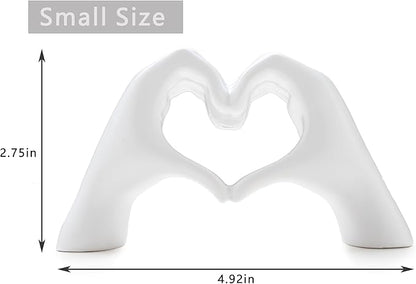 Small Heart Hands Sculpture Decor for Living Room Bedroom Bookshelf Coffe Table and Office Display, Love Finger Statue Modern Aesthetic Home Decor, Unique Gift for Wedding Christmas Birthday (White)