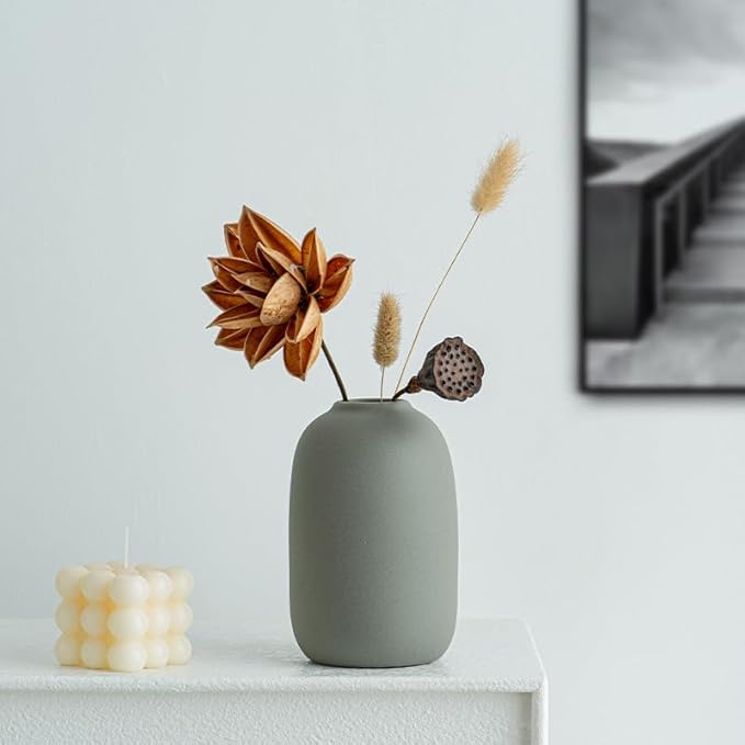 Ceramic Vase Set of 3 - Small Modern Minimalist Ceramic Bud Vases for Home Decor - Boho Aesthetic Flower Vases for Desk, Shelf & Table, Mantle, Bookshelf (Cute & Versatile) (Neutral Mix)