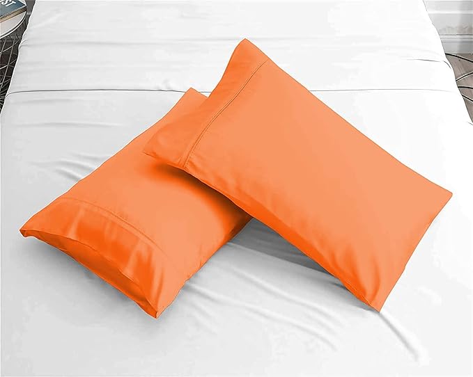 Upgrade Your Bedding Experience with The Made of 100% Cotton Pillow Cases 2 Pack King Pillowcases 20" x 40" Size fits King Pillows. Envelope Closure Orange