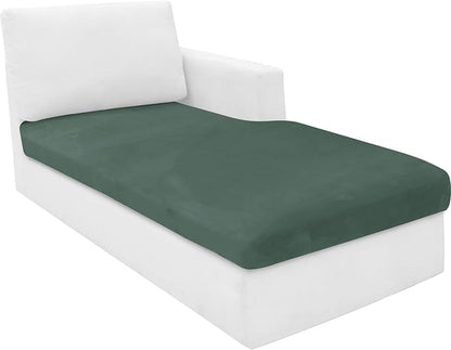 MAXIJIN 1 Piece Velvet Chaise Cover Stretch Sectional Couch Covers for L Shaped Sofa Fitted Soft Chaise Lounge Cushion Cover Sofa Slipcover with Elastic Bottom (Chaise Cover, Pea Green)