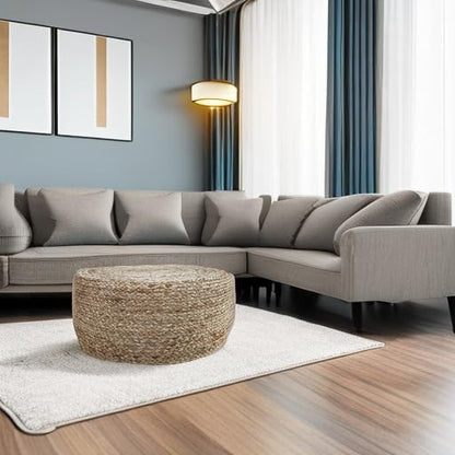 Jute Pouf Ottoman | Footrest Pouf | Hand Braided - Round Boho Pouffe - for Living Room, Bedroom, Nursery (20"x20"x10") Natural