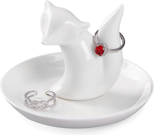 Fox Gifts Fox Ring Dish Jewelry Holder Ring Stand, Funny Gifts for Women Friend Mom Grandma Nana Aunt Birthday Mother's Day Christmas Valentines Gift, Fox Decor