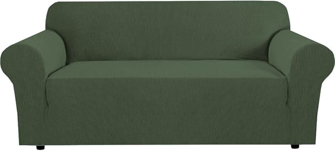 H.VERSAILTEX Stretch Cover for Couch Soft Furniture Covers Slip Covers for 3 Cushion Couch Sofa Feature Thick Checked Jacquard Fabric with Elastic Bottom, Sofa Large - Bronze Green