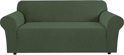 H.VERSAILTEX Stretch Cover for Couch Soft Furniture Covers Slip Covers for 3 Cushion Couch Sofa Feature Thick Checked Jacquard Fabric with Elastic Bottom, Sofa Large - Bronze Green