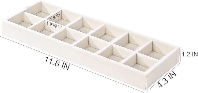 2Pcs Desk Drawer Storage Tray, Nightstand Organizer Tray, Necklace Bracelet Ring Earring Jewelry Display Tray, Grid Table Organizer Holder Tray for Sunglass, Phone, Watch, Perfume (12 grid)/Beige